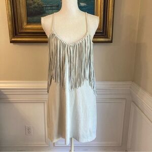 ZARA Light Gray Faux Suede Fringe Racerback Mini Dress